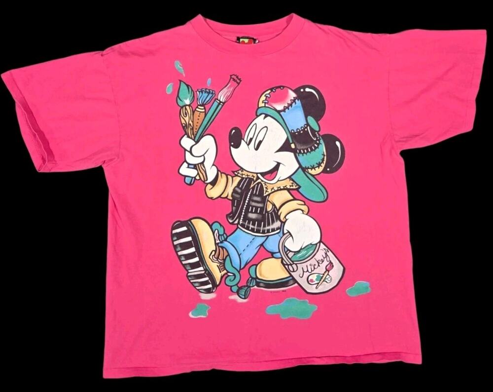 Vtg Mickey Unlimited Disney T-Shirt XL Jerry Leigh Pink Painter Art Streetwear